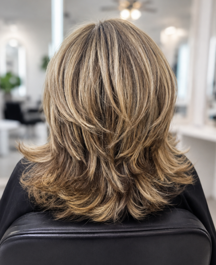 Tratamiento nutritivo con capas y mechas Tratamiento de nutrición y brillo en cabello con capas y mechas rubias, Del Paseo Monterrey